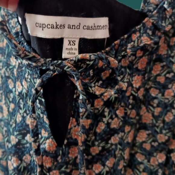 Cupcakes & Cashmere Azura  Floral Ruffle Mini Dress Black & Peach Xsmall - Picture 13 of 16